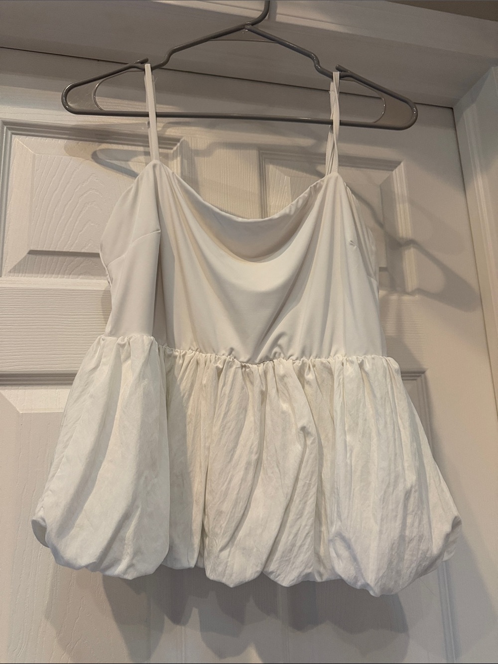 Lush White Bubble-Hem Spaghetti Strap Cami